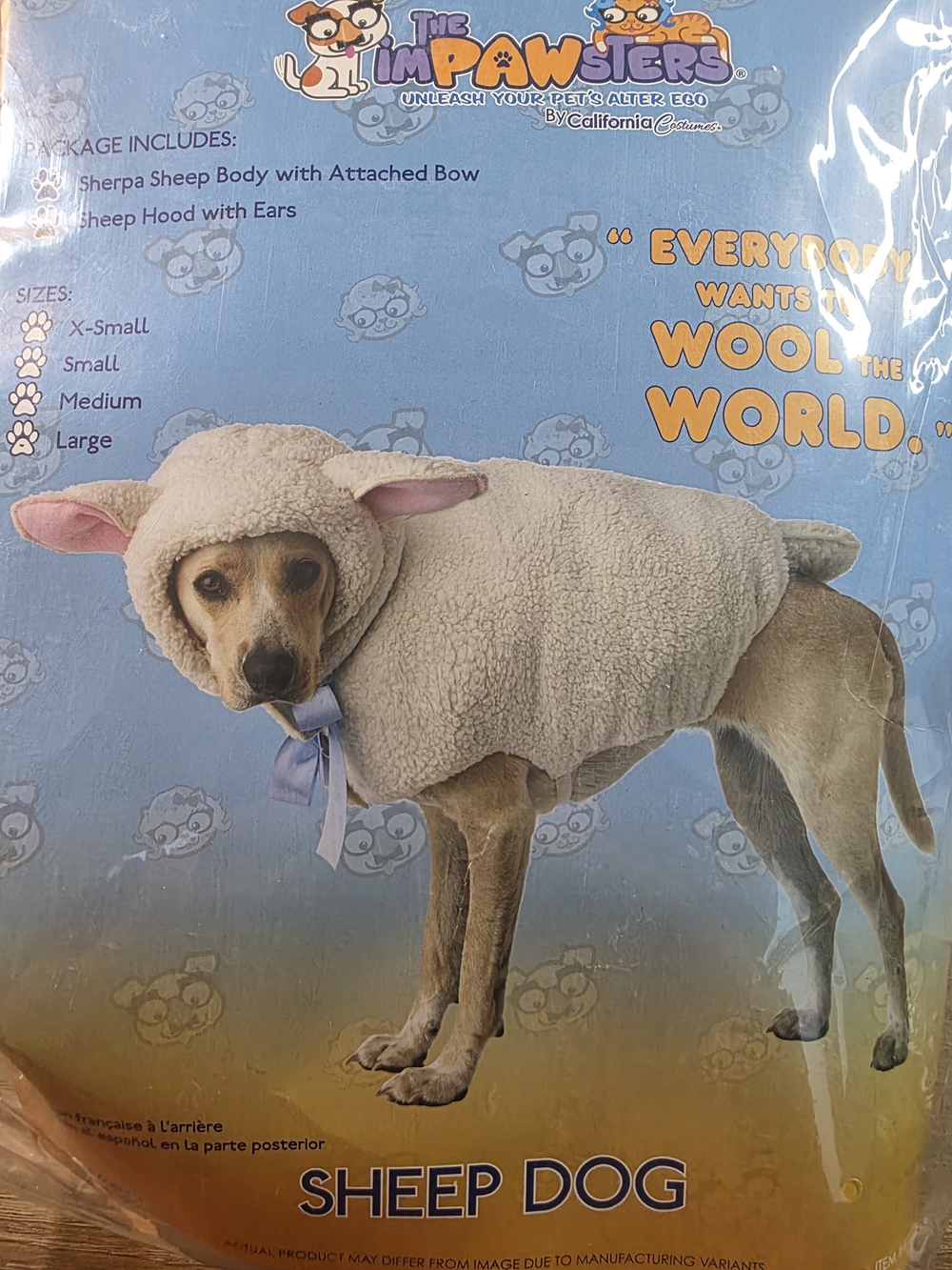 Sheep Dog Pet Costume Size LARGE